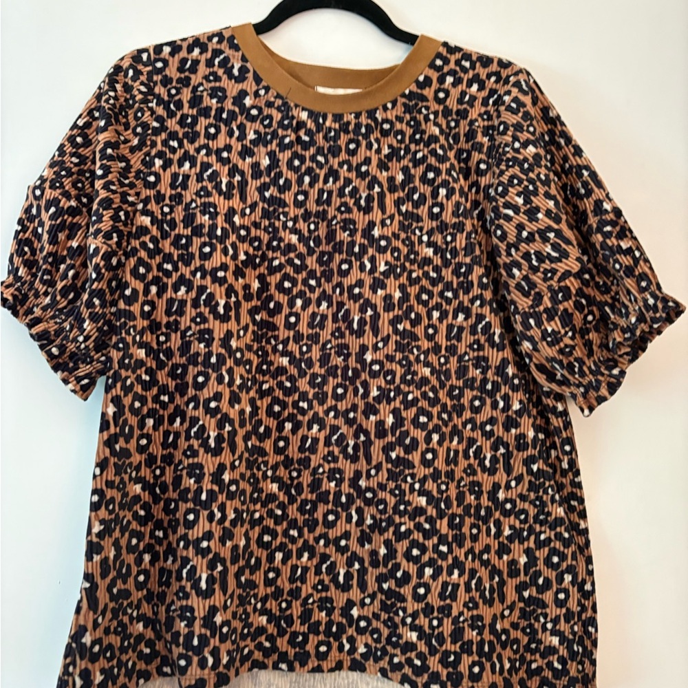 THML Brown and Black Patterned Short Sleeve Top